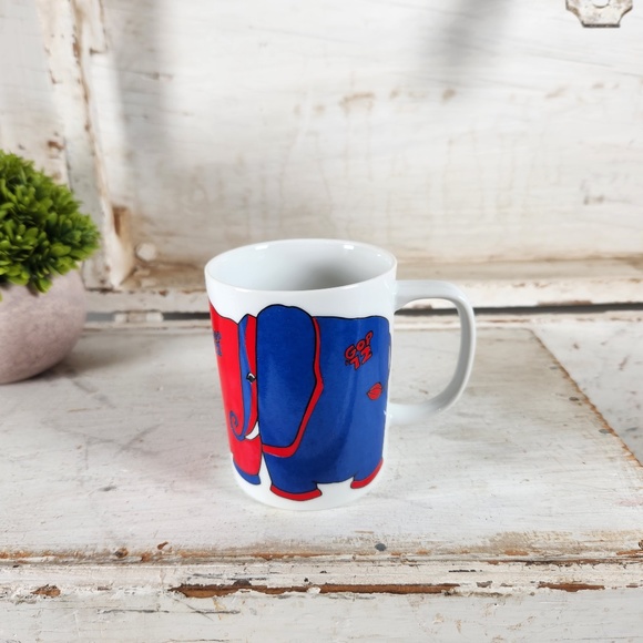 VTG 1972 Fitz & Floyd GOP Red Blue Elephant Republican Party Coffee Mug - Picture 2 of 10